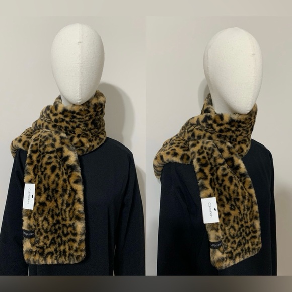 Calvin Klein Leopard Print Faux Fur Scarf - Picture 3 of 16
